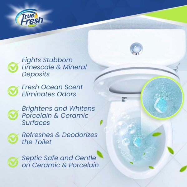 True Fresh Toilet Bowl Cleaner Tablets 26 Pack – Deep Cleaning & Odor Eliminator – Septic Safe, Stain Remover for Long-Lasting Freshness and Shine - Fresh Ocean Scent - Image 6