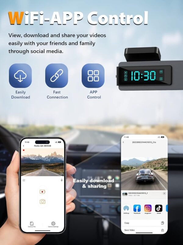 Dash Cam Front and Rear 4K+1080P, Free 64GB Card, Built-in WiFi, Dash Camera for Cars, Car Camera, Dual Dashcams for Cars with Night Vision, 24 Hours Parking Monitor, Loop Recording - Image 6