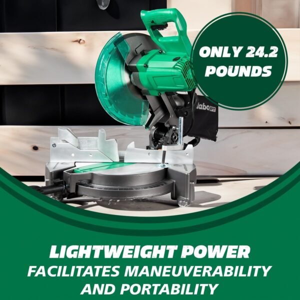 Metabo HPT Compound Miter Saw, 10" Miter Saw with Large Table Saw for woodworking, Power saw with 15-Amp Motor, Accurate Miter Angles, 0-45° Bevel, 24T TCT Miter Saw Blade, Positive Stops, C10FCGS - Image 6
