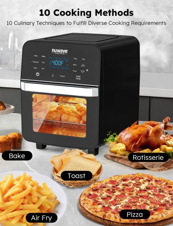 Nuwave Brio Air Fryer Oven, 15.5Qt X-Large Family Size, SS Rotisserie Basket &-Skewer Kit, Powerful 1800W, 50F-425F Temp Controls, Integrated Smart Thermometer - Image 7