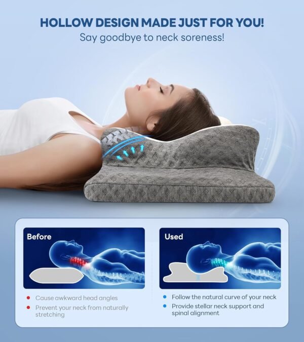 No More Aches Neck Pillow for Pain Relief, Adjustable Cervical Pillow for Neck Support with Armrest, Odorless Ergonomic Memory Foam Pillows,Orthopedic Bed Pillow for Side Back Stomach Sleeping - Image 3