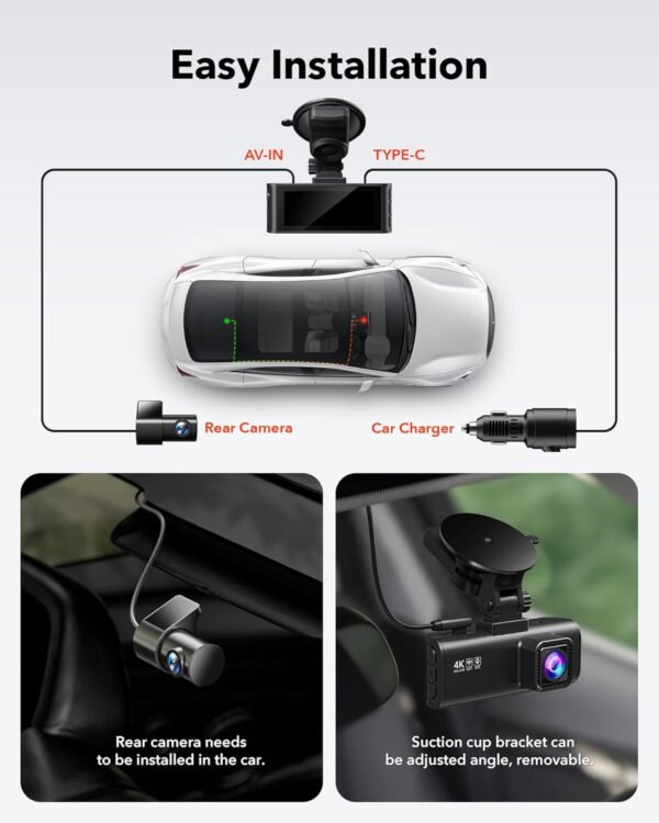 REDTIGER 4K Dash Cam Front and Rear, Touch Screen 3.18 Inch, Free 64GB Card, Car Dash Camera Built-in WiFi GPS, UHD 2160P Night Vision, WDR, Parking Monitor (F7N Touch) - Image 5