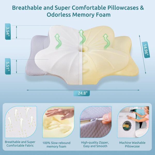 DONAMA Cervical Pillow for Neck and Shoulder,Contour Memory Foam Pillow,Ergonomic Neck Support Pillow for Side Back Stomach Sleepers with Pillowcase - Image 7