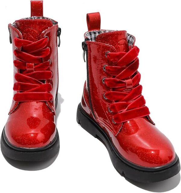 DADAWEN Boys Girls Glitter Ankle Boots Lace Up Waterproof Combat Shoes With Side Zipper for Toddler/Little Kid/Big Kid