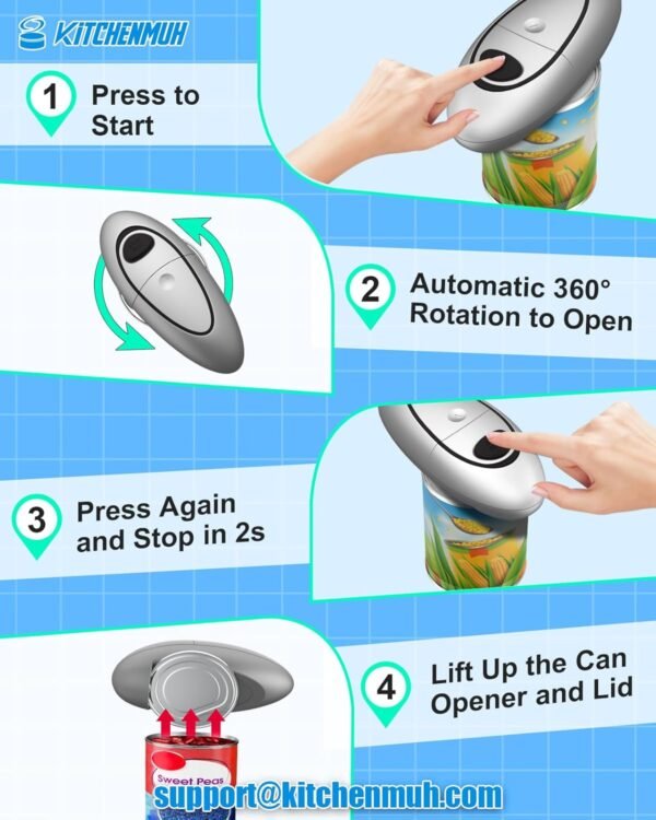 One Touch Electric Can Opener Fits Almost All Can Sizes for Seniors with Arthritis, Hand Held Battery Operated Can Opener with Smooth Edge, Food Safe Kitchen Gadgets Automatic Can Opener for Kitchen - Image 5