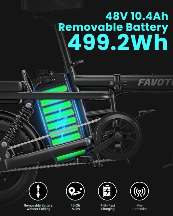 Favoto Aluminum Lightweight Folding Electric Bike - 14" Ebike for Adults with 36V 10.4Ah, 374WH Battery Up to 25 Miles 18MPH, Dual Disc Brakes Electric Bicycle for Commuting, UL 2849 Certified - Image 5