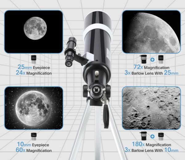 Telescope for Adults & Beginner Astronomers - 80mm Aperture 600mm Fully Multi-Coated High Transmission Coatings with AZ Mount Tripod Phone Adapter, Carrying Bag, Wireless Control. - Image 7