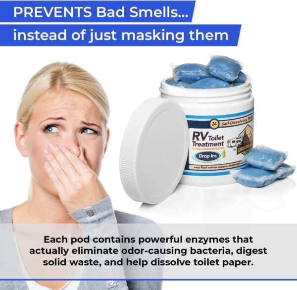 Cabin Obsession RV Toilet Treatment Drop Ins - 24 Easy Flush Self-Dissolving RV Black Tank Treatment Packets - Eliminate Odors and Break Down Waste Within Your RV Holding Tank - Image 3