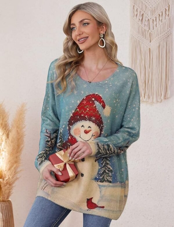 YESNO Women Christmas Sweater Graphic Printed Oversized Pullover Sweaters Casual Loose Knit Tops S01 - Image 4