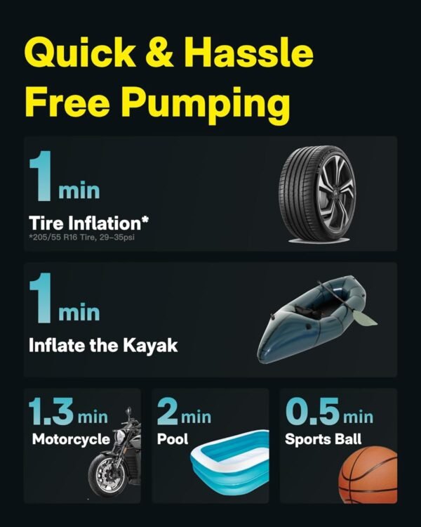 HOTO Air Pump Master, Portable Cordless Tire Inflator for Car Bike, Electric Air Pump with 9 Pump Modes, Dual-Power Option for Inflatable Pool Floats, Air Mattress, Kayak, Tent, Paddle Board, Sup - Image 5