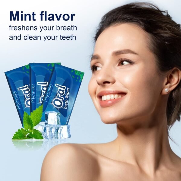 MySmile 100pcs Teeth Wipes Disposal Finger Brush Deep Cleaning Teeth Wipes Oral Brush Up Tooth Wipes ​for Teeth Cleaning, Mint Flavor - Image 5