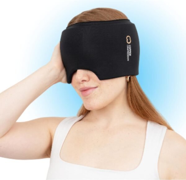 Copper Compression Copper Freeze Migraine Relief Mask Cap w/Cryo Compression - Reusable 360° Ice Pack Band for Headaches - Eases Nausea, Sinus Pressure, Tension - Gift for Women, Men, Moms - One Size - Image 3