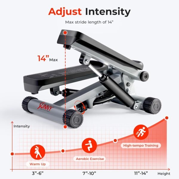 Sunny Health & Fitness Mini Steppers for Exercise at Home, Stair Step Workout Machine with Optional Resistance Bands, Full Body Cardio Equipment, Optional Free SunnyFit App Connection Smart Stepper - Image 4