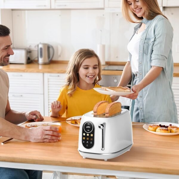 Keenstone Smart Touch Screen Toaster 2 Slice, Retro Wide Slot Stainless Steel Toaster with 6 Browning Levels, Reheat & Defrost, for Bagel, Toast, Bread, Removable Crumb Tray, White - Image 5