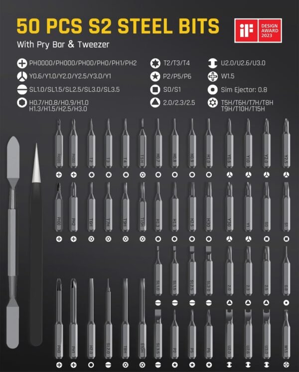Fanttik E1 Max 3.7V Mini Electric Screwdriver, Precision Screwdriver Set, 50-in-1 Magnetic Bits, Magnetic Storage, 5/32''Hex, Electric Screwdriver for Electronics Phone Camera Laptop Watch - Grey - Image 6