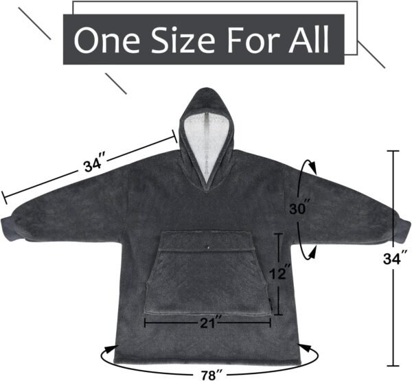 Solaris Oversized Wearable Blanket Hoodie with Pet Pocket, Warm Super Soft Cozy Sherpa Sweatshirt Hoodie for Women Men, Best Gift for Your Loves, Black Ash - Image 3