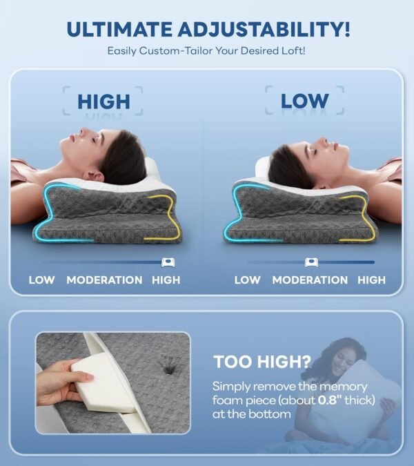 No More Aches Neck Pillow for Pain Relief, Adjustable Cervical Pillow for Neck Support with Armrest, Odorless Ergonomic Memory Foam Pillows,Orthopedic Bed Pillow for Side Back Stomach Sleeping - Image 4