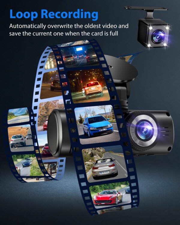 Dash Cam, 3 Channel Dash Cam, 1080P Dash Cam Front and Inside, Triple Dash Cam, Dash Camera with 32GB Card, HDR, G-Sensor, 24Hr Parking, Front Rear Dash Cam Loop Recording - Image 5