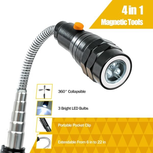 Magnetic Pickup Tool with LED Lights, Telescoping Magnet Flashlight, Cool Gadget Birthday Gifts Christmas Day Gifts for Men, Handyman, Husband, Boyfriend, Him, Father, Dad (1 Pack) - Image 4