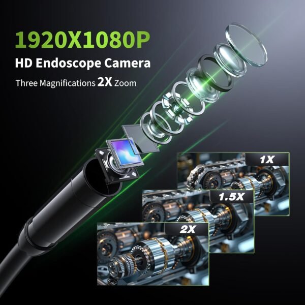 Endoscope Camera with Light, 4.3" Inspection Camera, 1920P HD Borescope Camera with 8 LED Lights, IP67 Waterproof Snake Sewer Camera, 16.4FT Semi-Rigid Cord Drain Pipe Camera Cool Gadgets Tool(Green) - Image 5