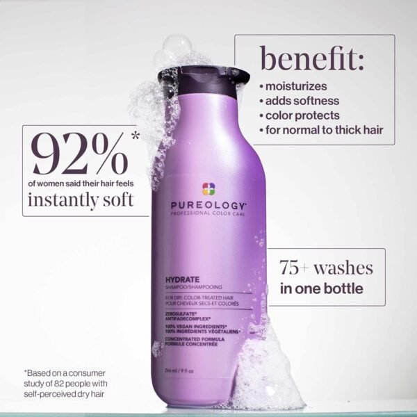 Pureology Hydrate Moisturizing Shampoo | Softens and Deeply Hydrates Dry Hair | For Medium to Thick Color Treated Hair | Sulfate-Free | Vegan - Image 5