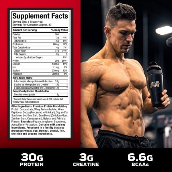 Muscletech Whey Protein Powder (Milk Chocolate, 4 Pound) - Nitro-Tech Muscle Building Formula with Whey Protein Isolate & Peptides - 30g of Protein, 3g of Creatine & 6.6g of BCAA - Image 5