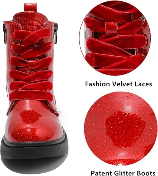 DADAWEN Boys Girls Glitter Ankle Boots Lace Up Waterproof Combat Shoes With Side Zipper for Toddler/Little Kid/Big Kid - Image 2