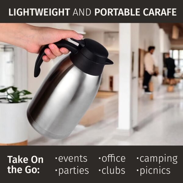 Thermal Coffee Carafe 68oz / 2L - 12 Hours Hot Beverage Dispenser, Insulated Stainless Steel Carafe for Hot Liquids, Coffee Carafes For Keeping Hot Coffee Dispenser for Parties -Large Tea Carafe Flask - Image 8
