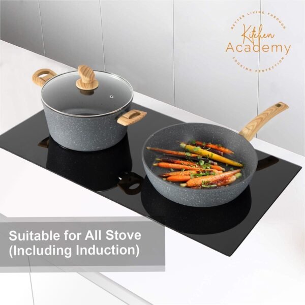 Kitchen Academy Granite Nonstick Cookware Set - 17 Piece Gray Cooking Pans Set, Induction Pots and Pans Set Non Stick, PFOA & PFOS Free. - Image 5