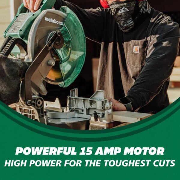 Metabo HPT Compound Miter Saw, 10" Miter Saw with Large Table Saw for woodworking, Power saw with 15-Amp Motor, Accurate Miter Angles, 0-45° Bevel, 24T TCT Miter Saw Blade, Positive Stops, C10FCGS - Image 8