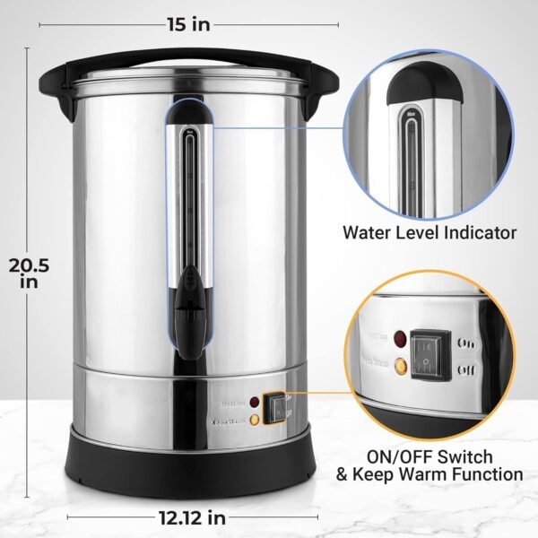 Zulay Commercial Coffee Maker - 100 Cup Coffee Percolator With Double-Wall Stainless Steel & Twist-Lock Lid - Quick Brewing Coffee Urn With Keep-Warm Mode For Events & Catering - Silver - Image 6