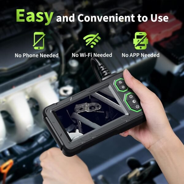 Endoscope Camera with Light, 4.3" Inspection Camera, 1920P HD Borescope Camera with 8 LED Lights, IP67 Waterproof Snake Sewer Camera, 16.4FT Semi-Rigid Cord Drain Pipe Camera Cool Gadgets Tool(Green) - Image 2