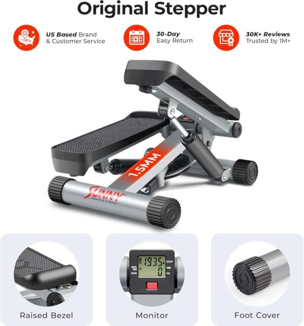Sunny Health & Fitness Mini Steppers for Exercise at Home, Stair Step Workout Machine with Optional Resistance Bands, Full Body Cardio Equipment, Optional Free SunnyFit App Connection Smart Stepper - Image 3