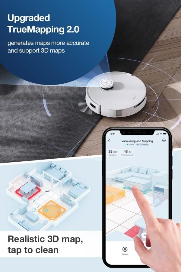 ECOVACS DEEBOT T10 OMNI Robot Vacuum and Mop Combo, Auto Self-Emptying, Auto Mop Cleaning, Hot Air Drying, 5000Pa Suction, OZMO TURBO Deep Mopping with Precision Mapping and Obstacle Avoidance, White - Image 4