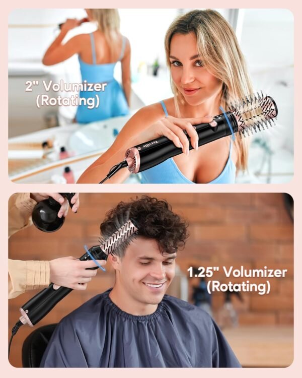 Terviiix 4-in-1 Hot Air Rotating Blow Dryer Brush Kit – 1000W with Rotatable Round Brushes (2 Sizes), Oval Volumizer, and Diffuser – Ideal for Curly Hair, with Arthritis-Friendly Big Buttons, Black - Image 5