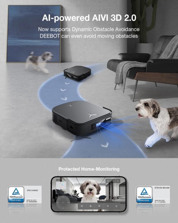 ECOVACS DEEBOT X2 Combo Robot Vacuum and Mop, 8700Pa Suction, 15mm Lift, Omni Station with Hot Water Mop Washing, Self-Emptying, Hot Air Drying, Auto-Refill, Obstacle Avoidance,Black - Image 8