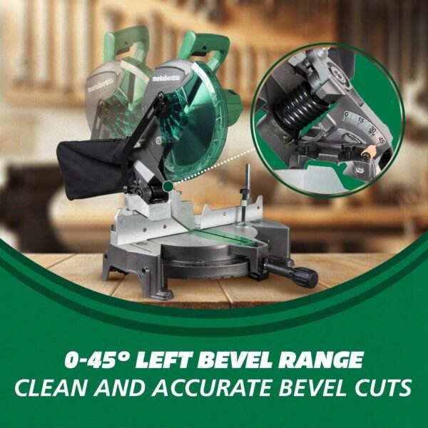 Metabo HPT Compound Miter Saw, 10" Miter Saw with Large Table Saw for woodworking, Power saw with 15-Amp Motor, Accurate Miter Angles, 0-45° Bevel, 24T TCT Miter Saw Blade, Positive Stops, C10FCGS - Image 3