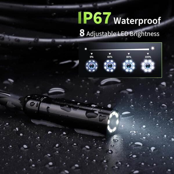 Endoscope Camera with Light, 4.3" Inspection Camera, 1920P HD Borescope Camera with 8 LED Lights, IP67 Waterproof Snake Sewer Camera, 16.4FT Semi-Rigid Cord Drain Pipe Camera Cool Gadgets Tool(Green) - Image 4