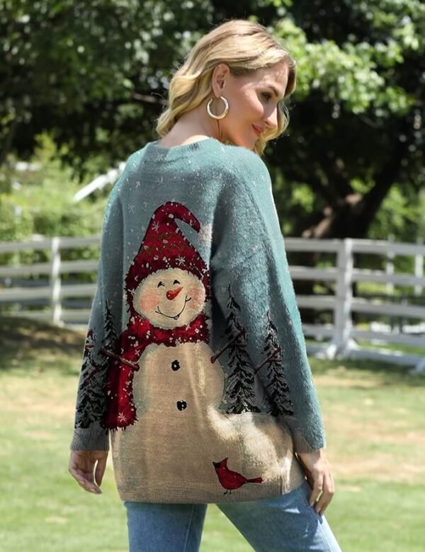 YESNO Women Christmas Sweater Graphic Printed Oversized Pullover Sweaters Casual Loose Knit Tops S01 - Image 2