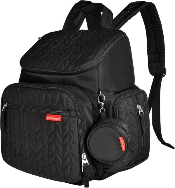 Bebamour Diaper Bag Backpack Large Capacity Diaper Backpack Travel Baby Bag with Changing Pad, Mesh Bag, Insulated Bag, Pacifier Case& Stroller Attachment, Diaper Backpack for Mom&Dad (Black) - Image 5