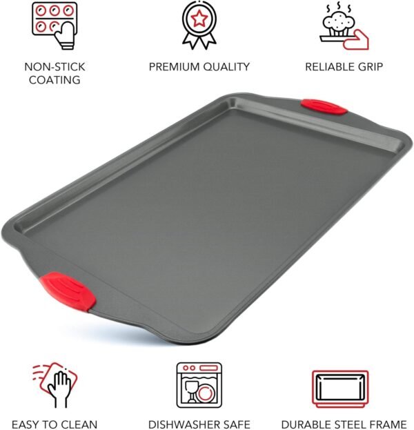 Boxiki Kitchen Non-Stick Baking & Cookie Sheet Pan Non-Toxic 11x14 Inch Rimmed Carbon Steel Baking Sheet. Dent, Warp and Rust Resistant. Heavy Gauge Steel Oven Baking Sheet. 1 Tray. - Image 8
