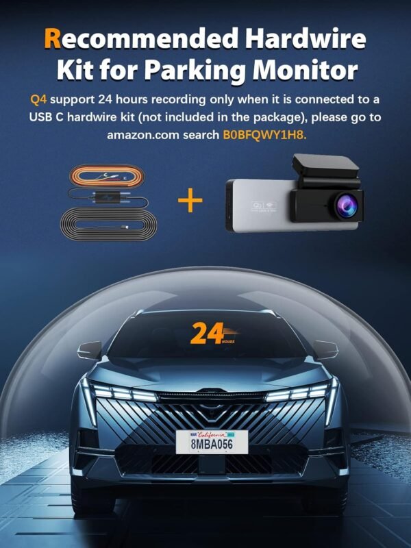 Dash Cam Front and Rear 4K+1080P, Free 64GB Card, Built-in WiFi, Dash Camera for Cars, Car Camera, Dual Dashcams for Cars with Night Vision, 24 Hours Parking Monitor, Loop Recording - Image 2