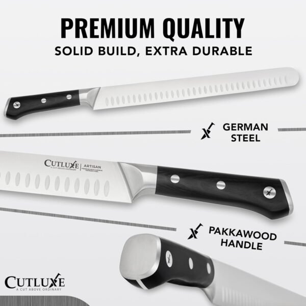 Cutluxe Slicing Carving Knife – 12" Brisket Knife, Meat Cutting and BBQ Knife – Razor Sharp German Steel, Sheath Included, Full Tang, Ergonomic Handle Design, Grilling Gifts for Men – Artisan Series - Image 7