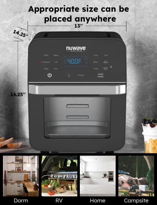 Nuwave Brio Air Fryer Oven, 15.5Qt X-Large Family Size, SS Rotisserie Basket &-Skewer Kit, Powerful 1800W, 50F-425F Temp Controls, Integrated Smart Thermometer - Image 5