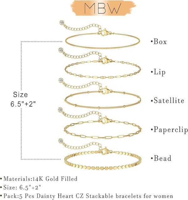 MBW Gold Bracelets for Women Trendy, Dainty 14K Gold Plated Bracelet Stack Beaded Chain Bracelet Set Thin Small Cute Paperclip Bracelets Fashion Waterproof Jewelry Gift Gold Accessories for Women - Image 3