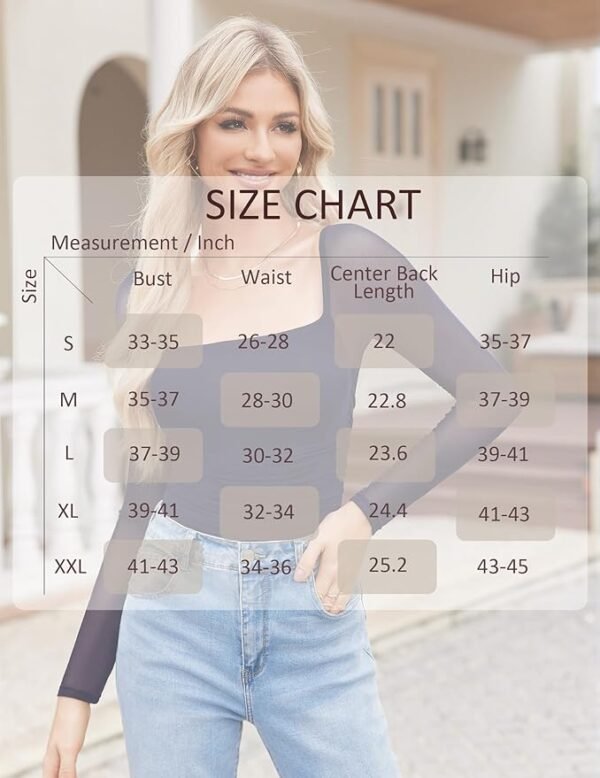 Avidlove Women's Square Neck Mesh Long Sleeve Bodysuit Shirts Ruched Body Suit Sexy Sheer Tops Date Night Outfit - Image 7