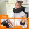 MLVOC Travel Pillow 100% Pure Memory Foam Neck Pillow, Comfortable & Breathable Cover, Machine Washable, Airplane Travel Kit with 3D Contoured Eye Masks, Earplugs, and Luxury Bag, Standard (Black) - Image 4