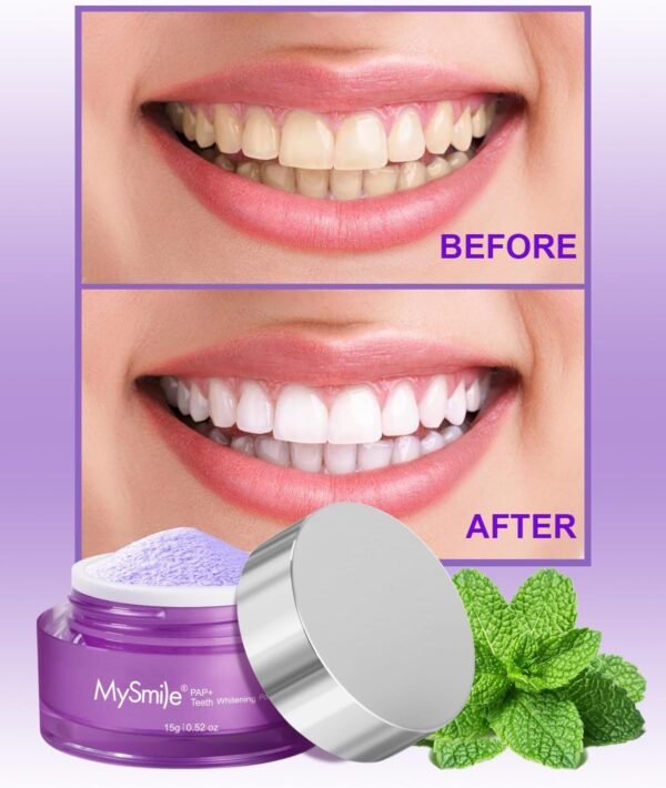 MySmile Pap Natural Mint Non-Sensitive Teeth Whitening Powder Cavity Prevention Little Foam for Cleaning Tooth Fresh Breath Care Oral Alternative Fluoride Free Toothpaste -1.04 oz (Bright Purple) - Image 3