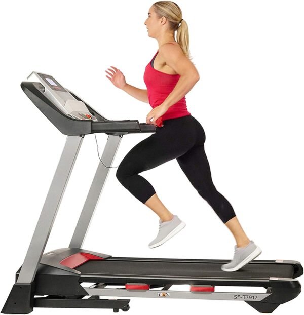 Sunny Health & Fitness Compact & Foldable Treadmill, Non-Slip Surface, Optional Dual Mode Walking/Running, Non-Electric Fixed Incline, Digital Monitor, Smart Bluetooth Connection with SunnyFit App
