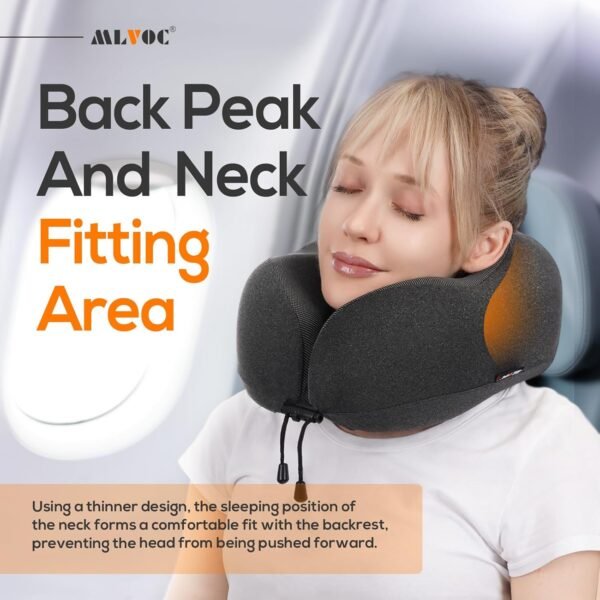 MLVOC Travel Pillow 100% Pure Memory Foam Neck Pillow, Comfortable & Breathable Cover, Machine Washable, Airplane Travel Kit with 3D Contoured Eye Masks, Earplugs, and Luxury Bag, Standard (Black) - Image 6